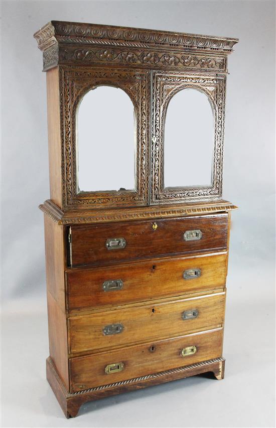A 19th century Anglo-Indian padouk secretaire bookcase, W.3ft D.1ft 4in. H.5ft 9in.